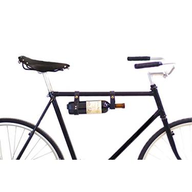 Imagem de The Bicycle Wine Rack - Suporte de garrafa de bicicleta e suporte para piqueniques - Acessório de couro feito à mão (preto)