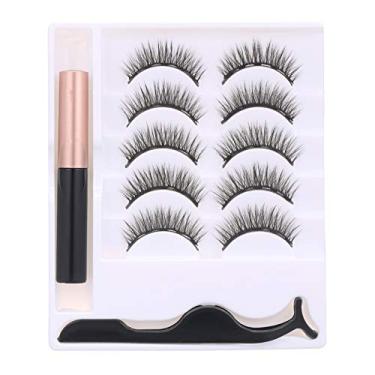 Imagem de Zwbfu Conjunto de cílios postiços magnéticos com aplicador 5 pares preto cílios postiços magnéticos para cílios extensão maquiagem ferramentas
