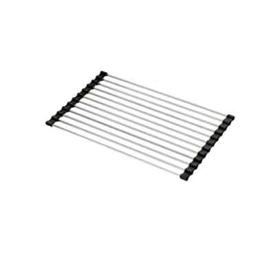 Imagem de Carrinho de cozinha dobrável, escorredor de louça, escorredor de aço inoxidável acima da pia, bandeja organizadora de acessórios de cozinha organizador de vegetais para cozinhas (tamanho: 385 mm x 275 mm)