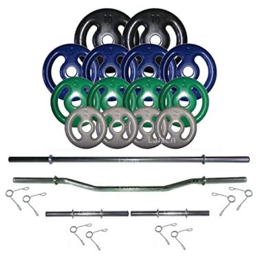 Imagem de Kit Anilhas Emb. 60kg + 2 Barras 40cm + Barra 150 + Barra W