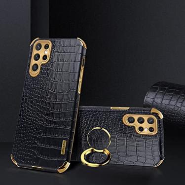 Imagem de Yepda Capa de Crocodilo Textura para Samsung Galaxy S22 Ultra Luxo Couro Capa Suporte de Anel de Rotação de 360 Graus Anti Impacto com Proteção de Câmera protetora à prova de choque 6.8 polegadas, Preto