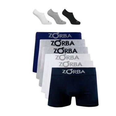 Imagem de Kit 10 Cuecas Boxer Zorba Algodão Sortida + 3 pares meia invisivel Ted Socks