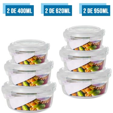 Imagem de Conjunto 6 Tamanhos Pote Hermético Vidro Kit Redondo
