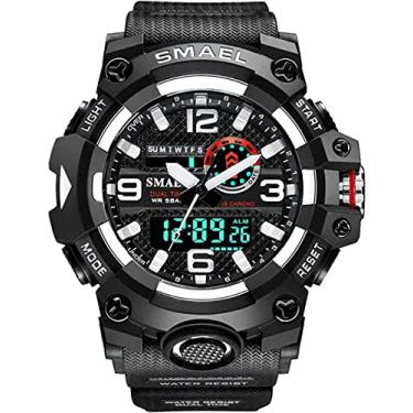 Imagem de Relógios Militares Masculinos, Relógios Analógicos e Digitais Masculinos, Relógios Esportivos, Relógios LEDs à prova d'água Relógios Casuais Digitais de Luxo (Preto)