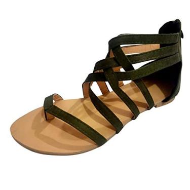 Imagem de Chinelos para mulheres confortáveis flor clipe dedo do pé verão sandálias de praia moda feminina boêmia plataforma vestido sapatos a1, Verde militar, 7.5