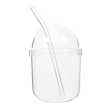 Imagem de Hemoton Garrafa de vidro com tampa canudo: copos de smoothie de vidro copo de café gelado garrafa de água de vidro garrafa transparente com canudo bebida fria de verão para suco café bebida