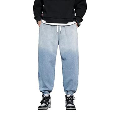 Calça Jeans Preta Masculina Com Estampa High Street Y2K Reta/Estilo Hip-hop