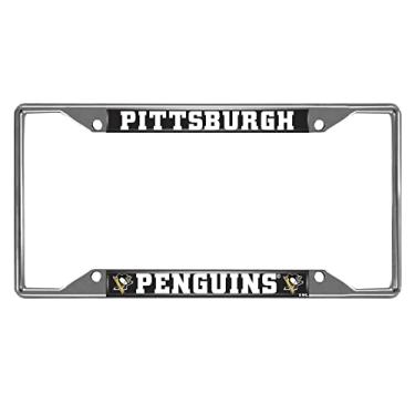 Imagem de FANMATS Moldura de placa de licença de metal cromado Pittsburgh Penguins 14886, cores da equipe, 15,88 x 31,1 cm