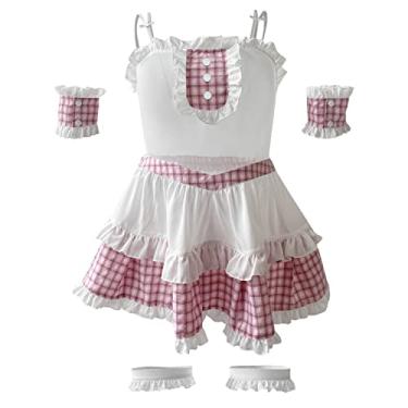 Imagem de SINGUYUN Schoolgirl Outfit For Women Roleplay Sexy Pleated Skirt Maid Dresses Cosplay Costumes with Socks (2581Pink)
