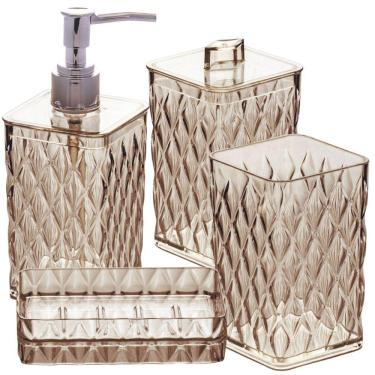 Imagem de Kit pia banheiro Cristal 4 pçs âmbar Plasutil