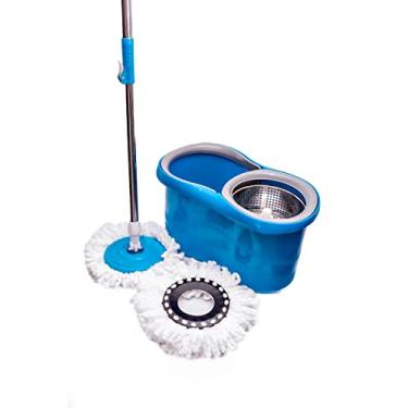 Imagem de Mop Esfregão Giratório de Limpeza Inox com Rodinha e Refil Azul
