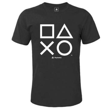 Imagem de Camiseta Símbolos Playstation Licenciado Geek Cinza Escuro - Mn Tecido