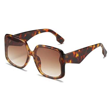 Imagem de Óculos de Sol Quadrado Moda Mulheres Homens Lentes Gradientes PC Armação Leopardo Estilo Casual Vintage Óculos de Sol UV400,C3, Tamanho Único