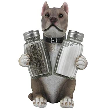 Imagem de Conjunto de saleiro e pimenteiro de vidro decorativo Pit Bull com suporte estatueta em estátuas e esculturas de cães e presentes de decoração de mesa de cozinha Pitbull para amantes de animais de estimação