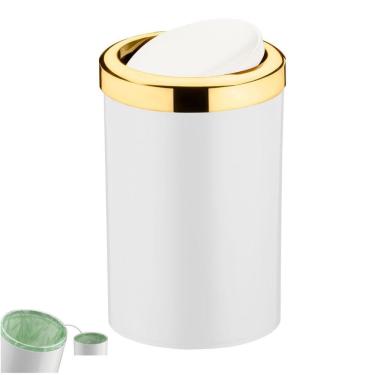 Imagem de Lixeira 8 Litros Tampa Cesto De Lixo Basculante Para Cozinha Banheiro Escritório Dourado - 1220BCD Future