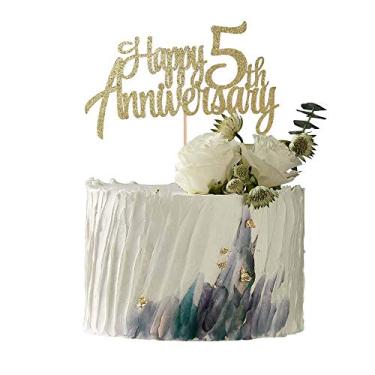 Imagem de YUINYO Happy Anniversary 5th Cake Toppers Wedding Decoration Finally ,Cake Topper for Special Events