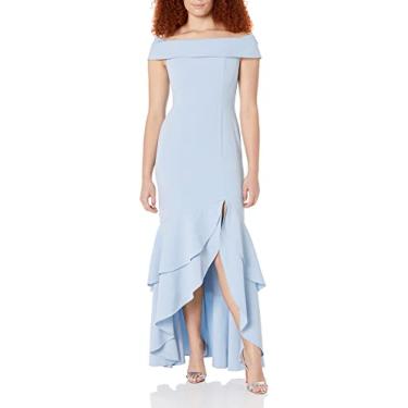 Imagem de Adrianna Papell Vestido feminino de crepe com babados, Céu elegante, 46