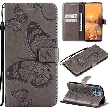 Imagem de Fansipro Capa de telefone carteira capa fólio para LG K51, capa fina de couro PU premium para LG K51, 2 compartimentos para cartão, ajuste exato, cinza