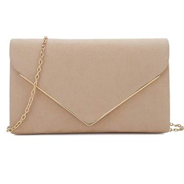 Imagem de CHARMING TAILOR Bolsa clutch de camurça sintética elegante com encadernação de metal para eventos de casamento/formatura/gravata preta, Nude., Medium
