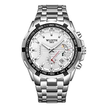 Imagem de Relógio de pulso masculino totalmente automático multifuncional da moda com vários mostradores, cronômetro, luminoso e à prova d'água, Branco, Cavalheiro