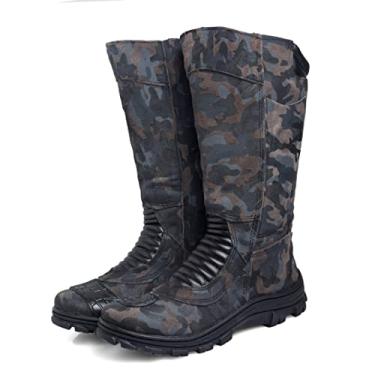 Imagem de Bota Coturno Masculina Couro Tático Militar Pesca Motociclista Motoqueiro Selva Exercito Cor:Preto;Tamanho:42