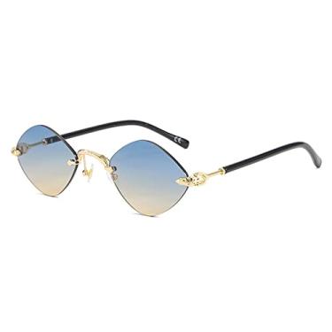 Imagem de Óculos de Sol Masculino Pequeno Sem Aro Óculos de Designer Retro Clássico Óculos de Sol Masculino Óculos UV400, C06 Dourado Azul Amarelo, Estojo para Óculos