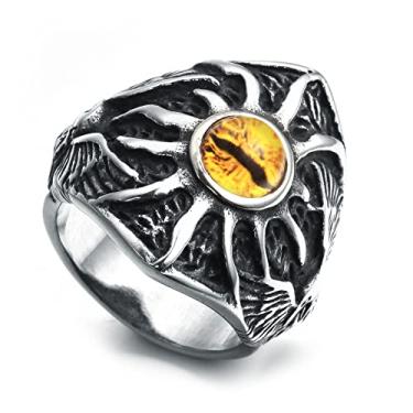 Imagem de Anel masculino de olho amarelo águia de aço inoxidável joias de titânio atacado anel masculino retrô longan, Metal, Pedra preciosa de zircônia sintética