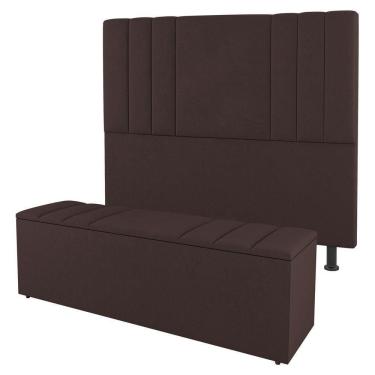 Imagem de Cabeceira E Baú Cama Box Solteiro 90cm Sintético Marrom