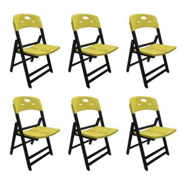 Imagem de Kit Com 6 Cadeiras Dobraveis De Madeira Elegance Preto Polipropileno A