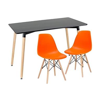 Imagem de Loft7, Kit - Mesa de jantar retangular Eames 60 x 120 cm preto + 2 cadeiras Eiffel Dsw Laranja