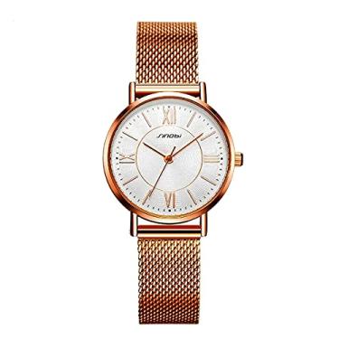 Imagem de Relógio Feminino Preto/Dourado Luxo Simples Aço Inoxidável Clássico Relógio de Pulso (C2)