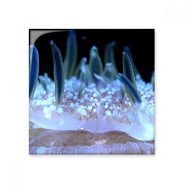 Imagem de Azulejo de cerâmica brilhante de água-viva azul oceano natureza natureza tijolo envidraçado pedra adornada