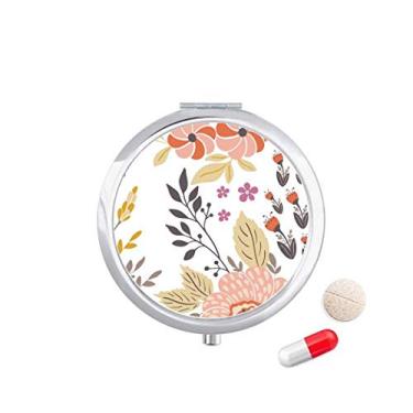 Imagem de Caixa de comprimidos de plantas branca amarela e laranja com bolso para remédios