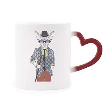 Imagem de Aquarela Roupas Adorável Ilustração de Cachorro Sensível ao Calor Caneca de Grés Mudança de Cor Vermelha