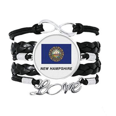 Imagem de OFFbb-USA Pulseira com perfil de bandeira de Hampshire Love Acessório de couro torcido para presente