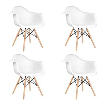 Imagem de Kit 4 Poltronas Eames De Madeira Com Braço Daw Com Assento Branco - Cor: Branco