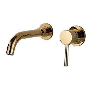 Imagem de Torneira de banheiro de ouro escovado para lavatório de parede Torneira para pia Misturadora quente e fria Torneira de alça única Banheira, ouro polido, 15 cm