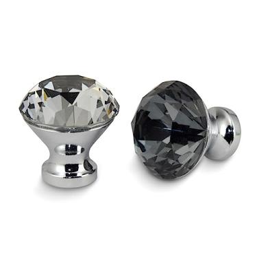 Imagem de Puxadores de armário de cozinha Design em forma de diamante Puxadores de vidro de cristal Puxadores de armário Puxadores de gaveta Móveis Lidar com hardware, cinza escuro