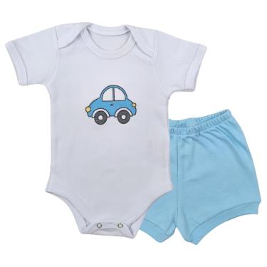 Imagem de Conjunto Body Manga Curta Bordado Carrinho e Short Tapa Fralda - Roupa Bebê Menino-Masculino