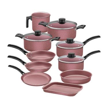 Imagem de Jogo de Panelas Turim Aluminio Revestimento Antiaderente 10 Peças Rosa - Tramontina 20297464