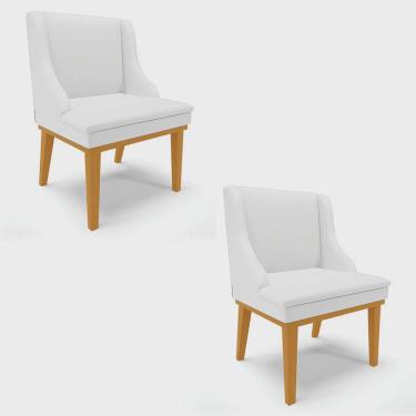 Imagem de Kit 2 Cadeiras Estofadas Sala de Jantar Base Fixa de Madeira Castanho Lia Sintético Branco - Ibiza