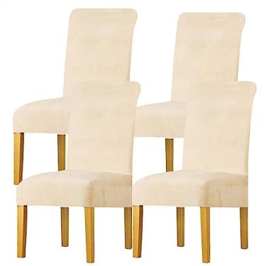 Imagem de Capas de veludo para cadeiras de jantar, capas elásticas para cadeiras grandes, capas para cadeiras com espaldar alto em elastano, elásticas, laváveis, removíveis (Color : Beige, Size : 4)