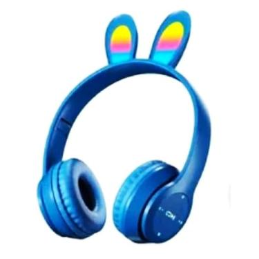 Imagem de Fone De Ouvido Orelha de Coelho Azul Sem Fio Bluetooth Orelha Com Led Multi-Cor
