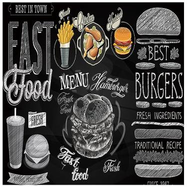 Imagem de TUYIFA Burger personalizado restaurante fast food ocidental fundo preto mural papel de parede 3D lanche bar hambúrguer pizza papel de parede (138''x100''(350x256 LL/A, ),x:li8)