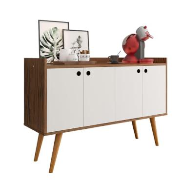 Imagem de Aparador Buffet Balcão 4 Portas Cantinho Café Prateleira Organizadora Pés Palito Madeira Retrô Decoração Sala Estar Jantar Hall Entrada Escritório Dallas - RPM (Freijó/Off White)