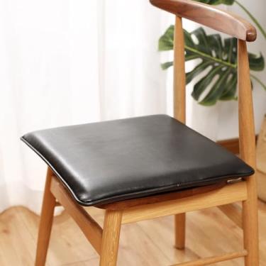 Imagem de HotcoS Almofada de assento de escritório de couro PU de cor sólida à prova d'água almofada de cadeira de espuma de memória almofada de cadeira dupla para escritório doméstico ao ar livre
