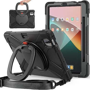 Imagem de QYiiD Capa para Xiaomi Pad 6 / Pad 6 Pro com suporte para caneta 11 polegadas 2023, capa protetora resistente à prova de choque com suporte giratório/suporte/alça de ombro de transporte, preta