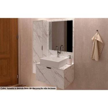 Imagem de Bancada De Banheiro Suspenso Bn3604 2 Portas Cor Mármore Branco - Tecno Mobili