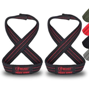 Imagem de Beast Power Gear Figure 8 Strap Heavy Duty Deadlift Strap Weight Lifting Power Wrist Strap | Halterofilismo Powerlifting Exercício Masculino Feminino Preto/Vermelho - Pequeno 25,4 cm - Pulso Menos de