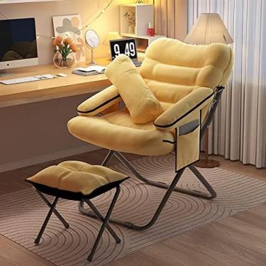 Imagem de Cadeira preguiçosa interna, poltrona de sala de estar, poltrona dobrável com apoio para os pés e travesseiro, cama reclinável estofada, cadeira de jogos de leitura, amarelo claro